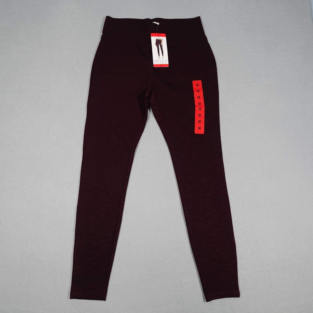 Matty M Leggings Womens M Dark Wine Red High Rise Slub Ponte Legging Yoga New